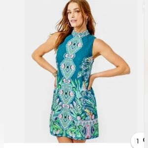 Lilly Pullitzer Brandi Valencia Teal Rain Florist Shift Dress Sz 6